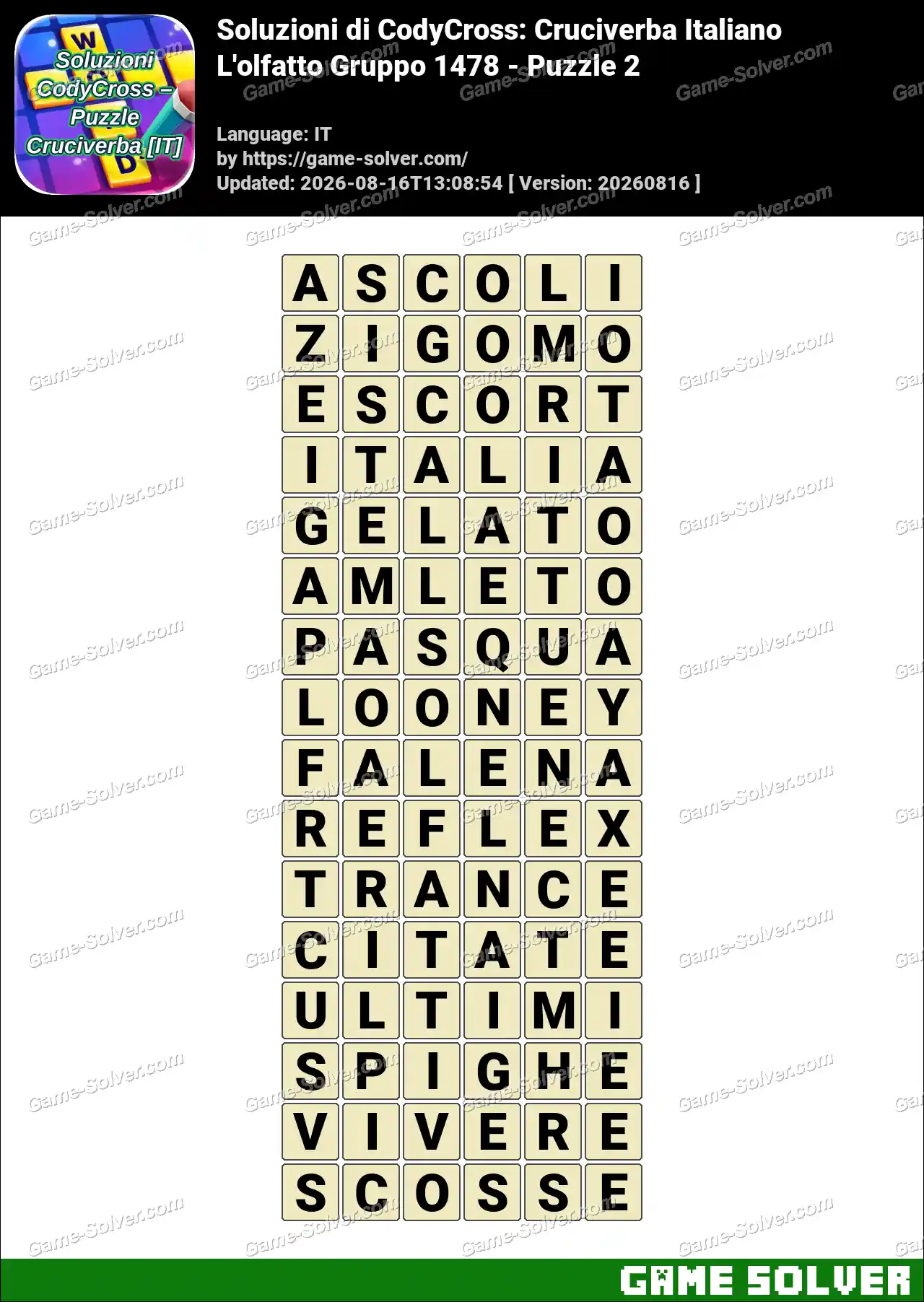 Soluzioni di CodyCross: Cruciverba Italiano L’olfatto Gruppo 1478 – Puzzle 2